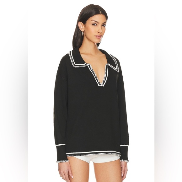 SNDYS Arlington Collared Sweater in Black & White Size Small - Picture 2 of 13